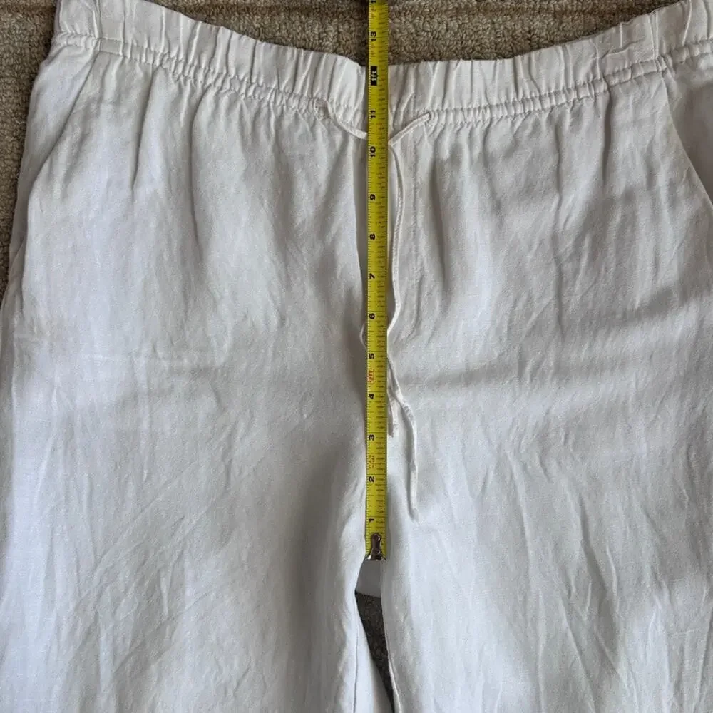 Wide Leg Pull On Tie Waste Linen Pants Pockets Lightweight Capsule White Women M